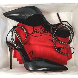Christian Louboutin Pumpaclou 100 Pumps Heels Black Leather Size 40.5 / US 10.5
